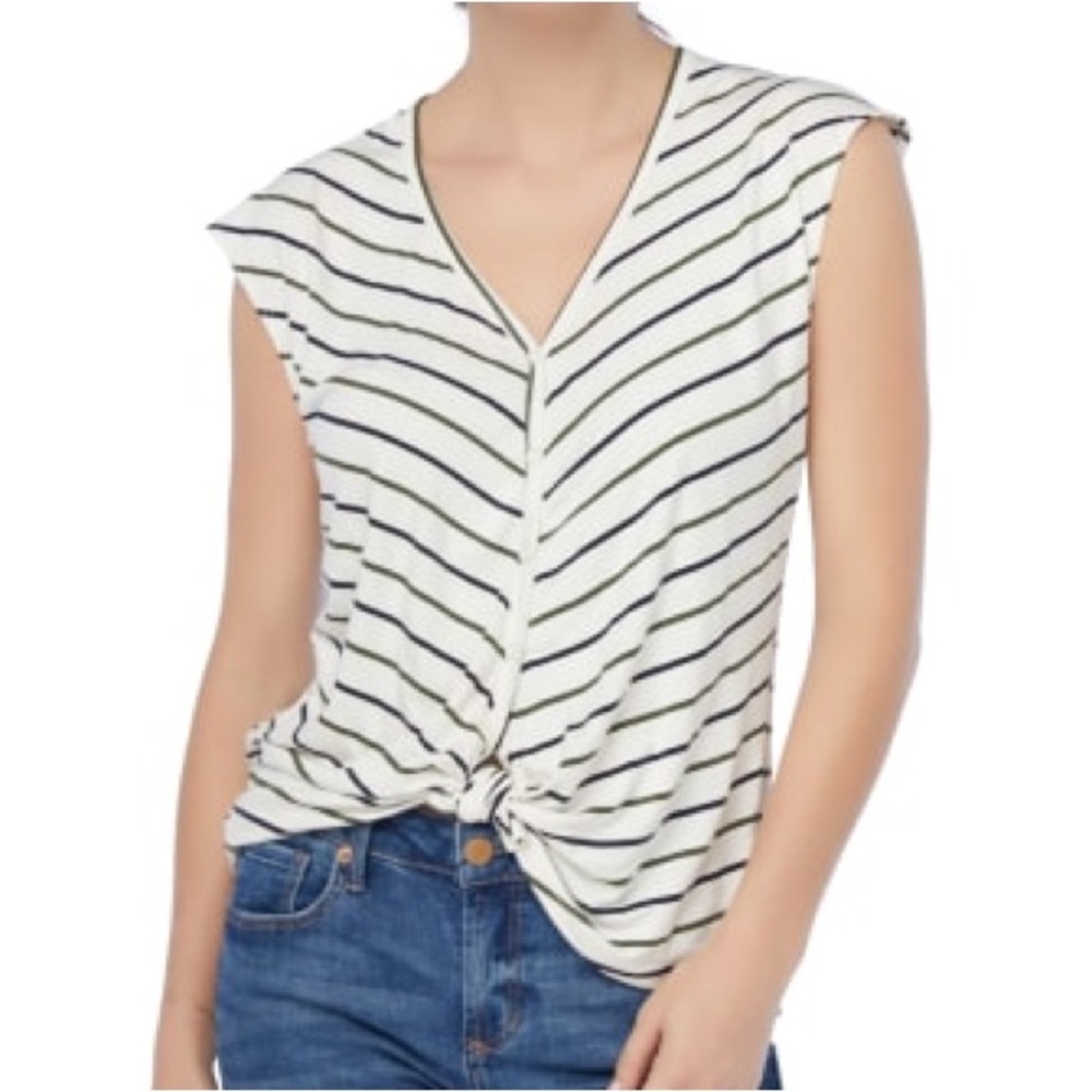 78 & SUNNY Stripe Tahoe Tie Front Top in Natural/Nymph/Indi - Picture 4 of 5